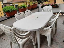 Da Esterno Colore Bianco 195x94x70 Cm Con 8 Sedie