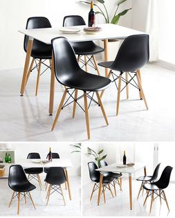 Da Pranzo Bianco + 4 Sedie Nere Con Gambe In Legno Cucina Lo