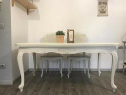 Da Pranzo In Legno Stile Shabby Chic Con 8 Sedie Impagliate.