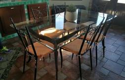Da Pranzo In Vetro E Ferro Battuto Completo Di 6 Sedie