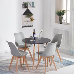 Da Pranzo Rotondo Da 80 Cm E 4 Sedie Imbottite Grigie Con Ga