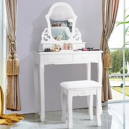 Da Trucco Bianco Set Con Specchio Sgabello E 4 Cassetti Toel