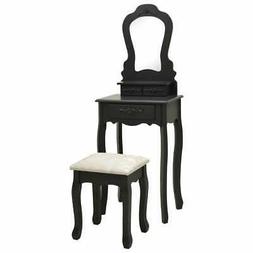 Da Trucco Con Sgabello Nero 50x59x136 Cm Legno Paulownia P7v