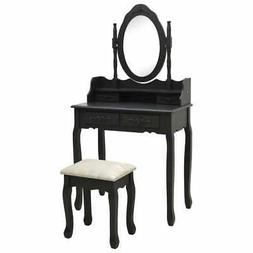 Da Trucco Con Sgabello Nero 75x69x140 Cm Legno Paulownia Tol