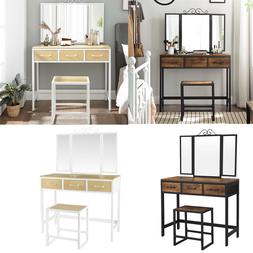 Da Trucco Con Sgabello, Toeletta Con Specchio Tri-pieghevole