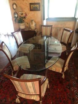 In Vetro Cristallo Design Con 6 Sedie Antiche Imbottite Capo