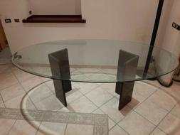 Ovale Vetro Cristallo Myt. 2.00 Base Marmo Nero + 6 Sedie In