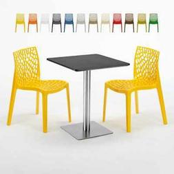 Quadrato 60x60 Cm Base In Acciaio E Top Nero Con 2 Sedie Col