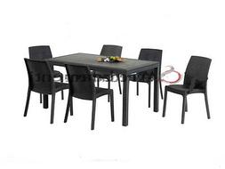 Rettangolare 150x90+ 6 Sedie Da Esterno Giardino Poli Rattan