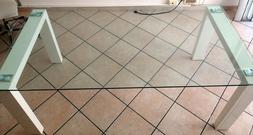 Rettangolare Trasparente Vetro Con Gambe Bianche 180x90hx76