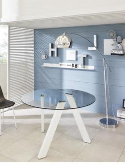 Rotondo Fisso Con Base In Metallo E Top In Vetro Trasparente