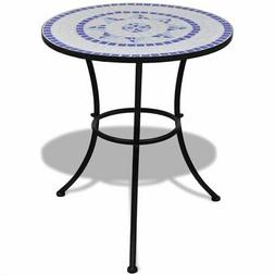 Tavolino Ceramica Da Esterno Bianco E Blu Mosaico 60 Cm Terr