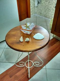 Tavolino In Ferro Battuto E Legno Da Salotto Soggiorno Bianc