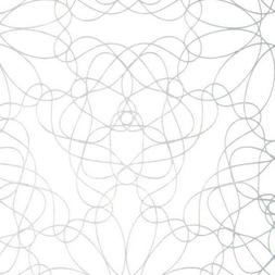 Tela Cerata Tovaglia Floreale Linee Grigio Argeno Su Bianco 