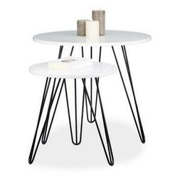  Relaxdays set 2 pezzi tavolino salotto rotondo legno e meta