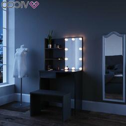 Da Trucco Specchiera Toilette Led Nero + Panca