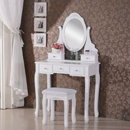 Da Trucco Bianco Con Specchio 5 Cassetti E Sgabello