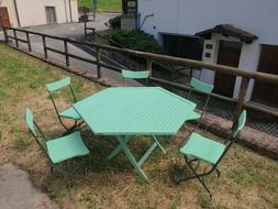 E 5 Sedie Pieghevoli Da Giardino In Teak Dipinto Di Verde